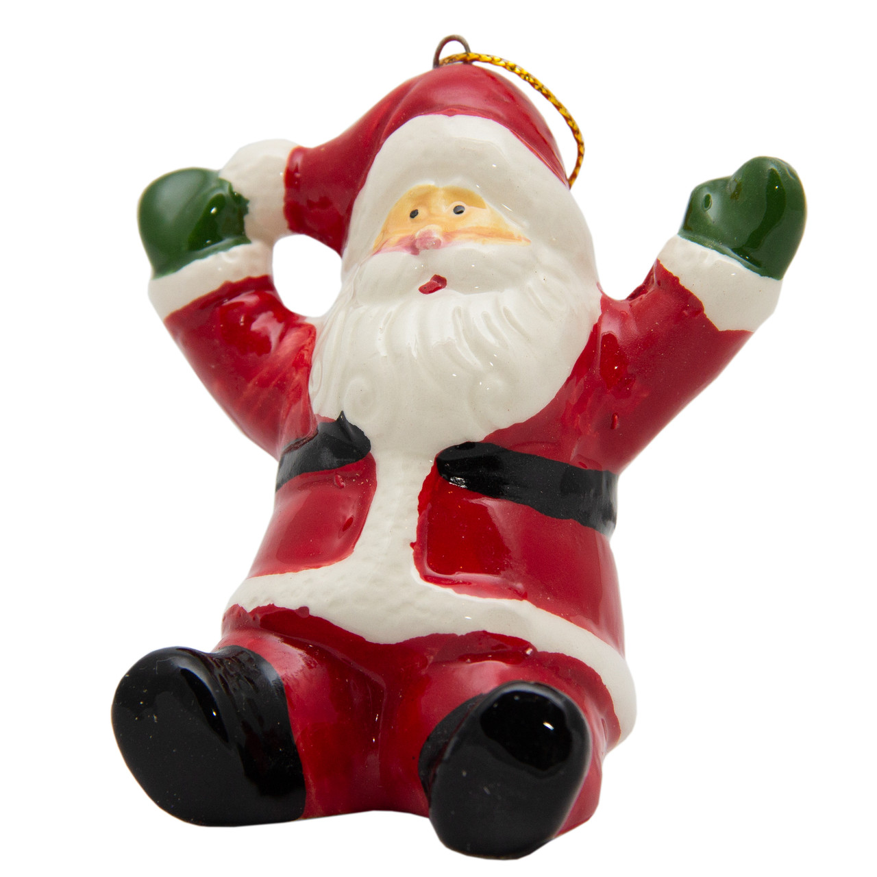 Новорічна ялинкова іграшка - фігурка Дід Мороз з піднятими руками, 7,5 см, червоний, кераміка (000432-7), фото 1