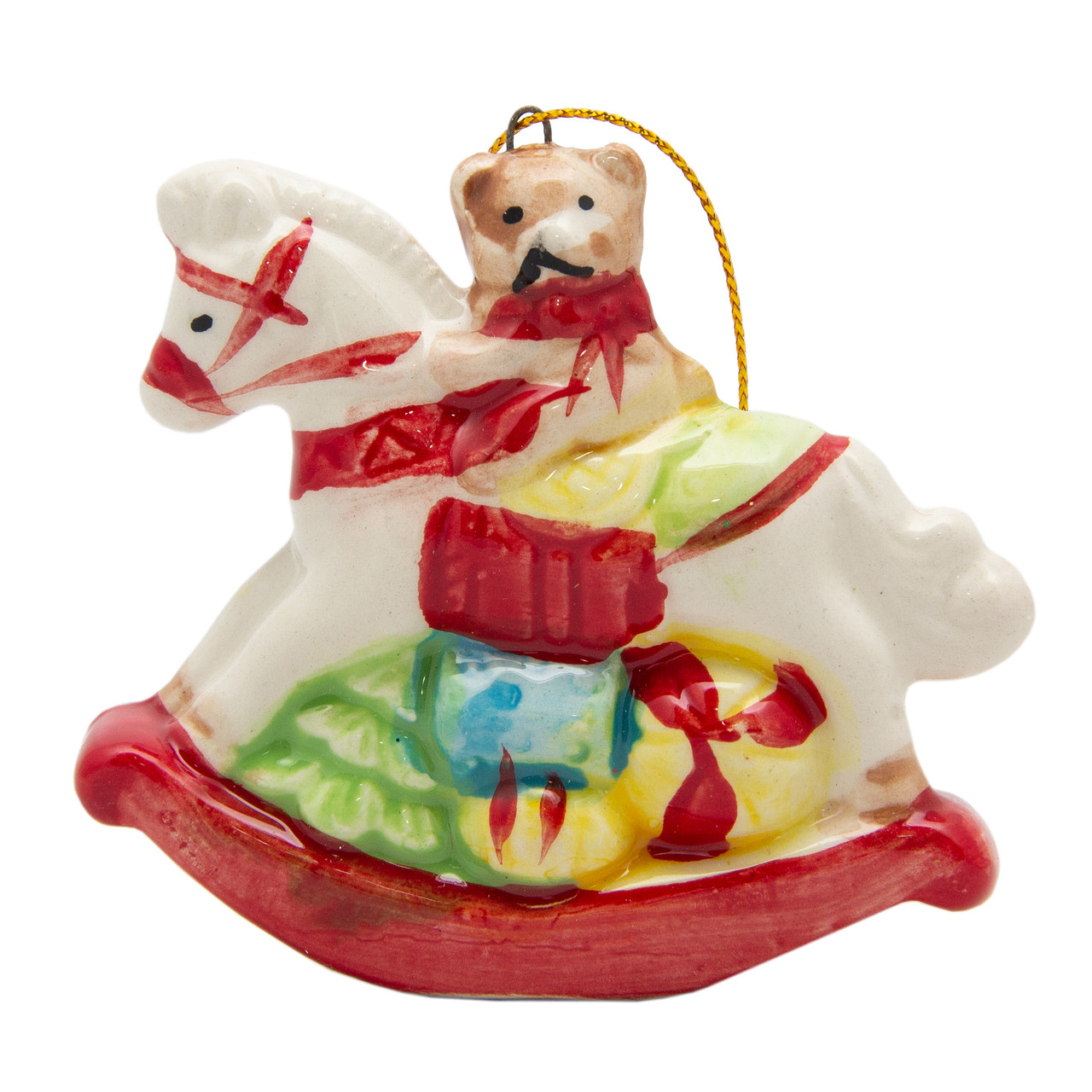 Новорічна ялинкова іграшка - фігурка Конячка, 7,5 см, білий, кераміка (000173-7), фото 1