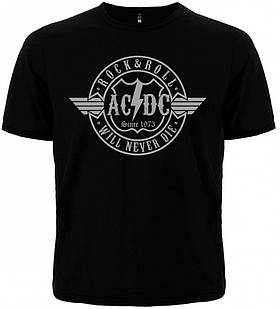 Футболка AC/DC "Rock&Roll Will Never Die" Футболка з тематикою рок  |  Рок футболка  |  Чорна футболка