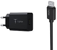 Сетевое зарядное устройство T-PHOX Mini 12W 2.1A + MicroUSB кабель 1m Black