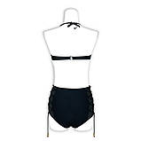 Купальник бандо жіночий роздільний з високою талією і шнурівкою, розмір S (чорний), фото 6