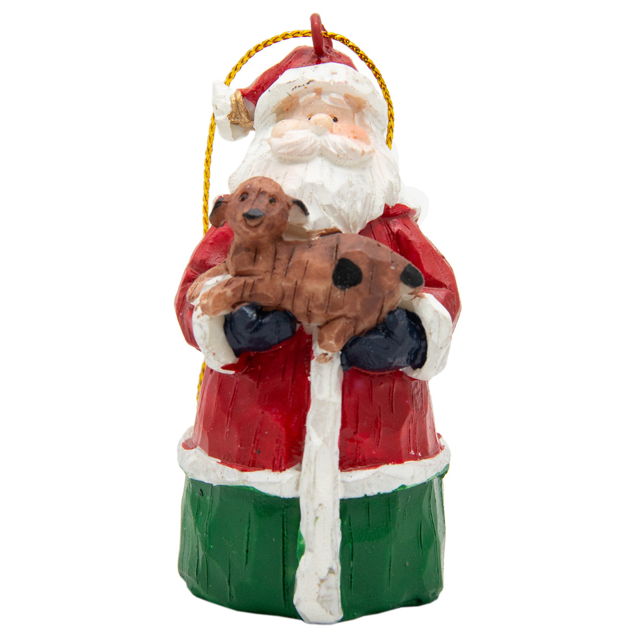 Ялинкова іграшка Дід Мороз з собачкою, 7 см, червоний, полістоун, декоративна новорічна фігурка (000333-2), фото 1