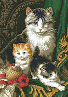 Схема для вишивки на канві Кішка з кошенятами p k ан 3010