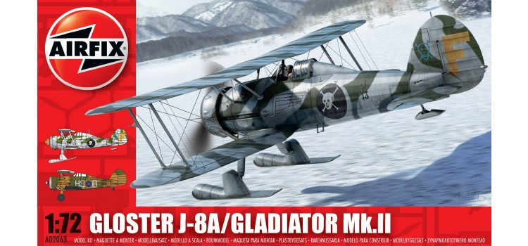 Збірна модель літака. Британський винищувач-біплан Gloster Gladiator J-8A/Gladiator M. 1/72 AIRFIX 02063