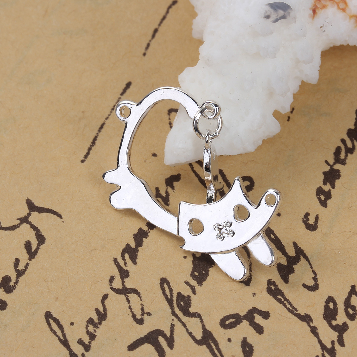 Підвіска, Коннектор, Кішка полювати на рибку, Цинковий сплав, Колір: срібло, Коло, 29 мм x 19 мм