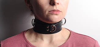 Нашийник з трьома півкільцями, класичний чорний, ручна робота, натуральна шкір