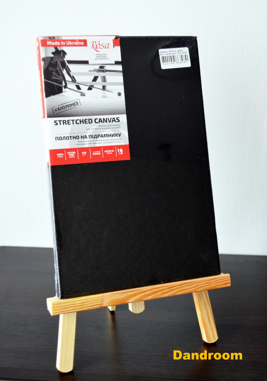 Полотно грунтоване на підрамнику, 20*30 см, дрібне зерно, Чорний грунт, льон, ROSA, фото 1