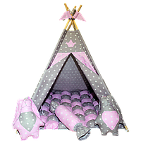 Игровая палатка-вигвам бон-бон "Царевна" с аксессуарами (розовый/серый) ТМ "Хатка"