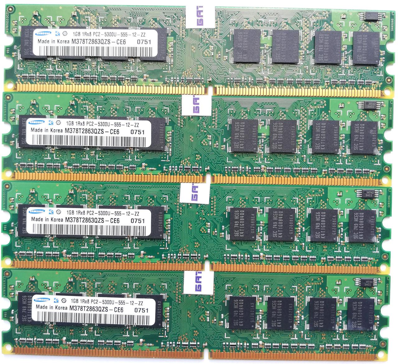 Комплект оперативной памяти Samsung DDR2 4Gb (4*1Gb) 667MHz PC2 5300U 1R8 CL5 (M378T2863QZS-CE6) Б/У, фото 1