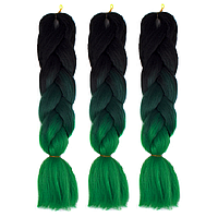 Триколірна канекалоновая коса омбре, чорний + темно зелений + зелений ( C7) Довжина коси 60 див. #Термостійкий.
