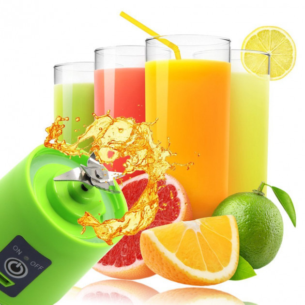 Блендер Smart Juice Cup Fruits USB Зелений 4 ножа, фото 1