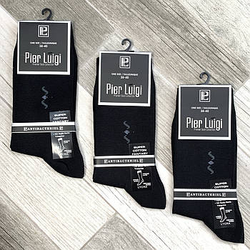 Шкарпетки чоловічі бавовна лайкра Pier Luigi, Туреччина, без шва, розмір 38-40, чорні, 02598