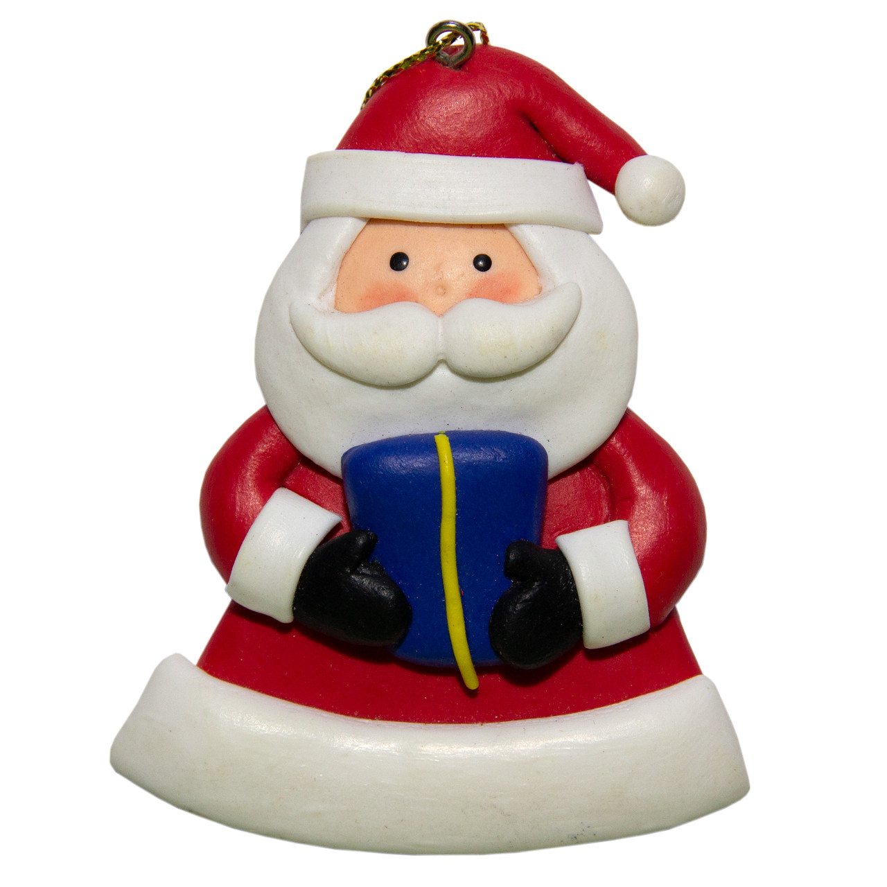 Новорічна ялинкова іграшка - фігурка Дід Мороз з подарунком синім, 8 см, червоний, полістоун (000654-10), фото 1