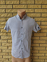 Рубашка мужская летняя стрейчевая коттоновая брендовая высокого качества, маленький размер FOSSIYA, Турция