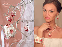 Весільний комплект авторських прикрас браслет, кулон і сережки "Ворушний букет"
