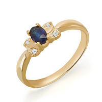 Золоте кільце з сапфіром і діамантами 0,03 карат