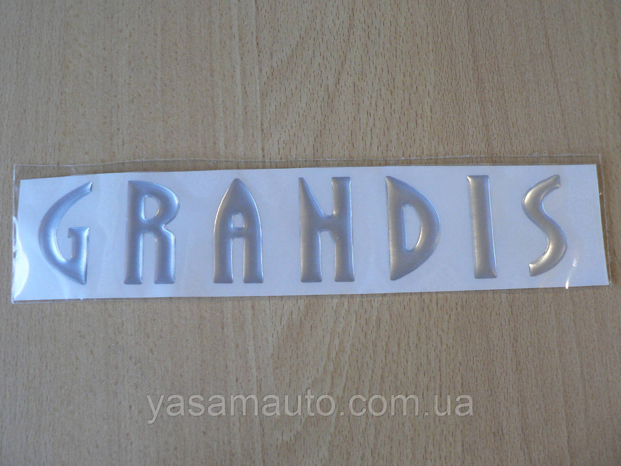 Наклейка s орнамент задній GRANDIS 203х40мм сріблястий силіконовий напис на авто Mitsubishi Міцубіші Грандіс