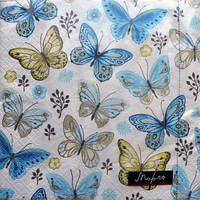 Салфетки бумажные сервировочные с рисунком 20шт- Бабочки, Бабочки