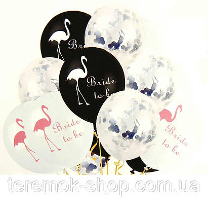 Набір кульок Bride to be зі срібним конфетті набір 10 шт  Фламінго 30 см 12"
