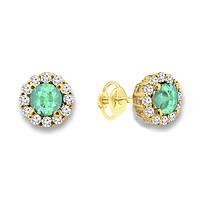 Золоті сережки кульчики з смарагдом і діамантами 0,20 карат