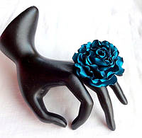 Кольцо с цветком из ткани ручной работы "Роза Морская Волна"