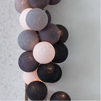 Гирлянда "Хлопковые шарики" (20 шариков 3,20см) белый гранит розовый серый