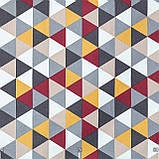 Скатертина овальна бавовна тефлонова водовідштовхувальна гідрофобна просочення білий геометричний візерунок на сірому, фото 3