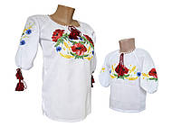 Жіноча вишита сорочка маками із домотканого полотна у білому кольорі 50-58