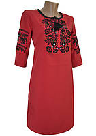Платье подростковое красное с вышивкой «Модерн» Чорний