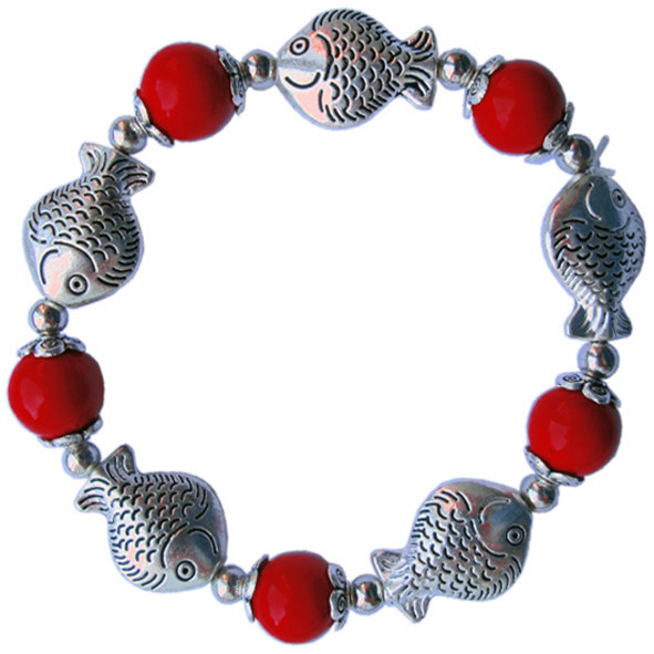 Браслет на Руку Рибки Достатку з Червоними Кораловими Намистинами, Біжутерія, фото 1