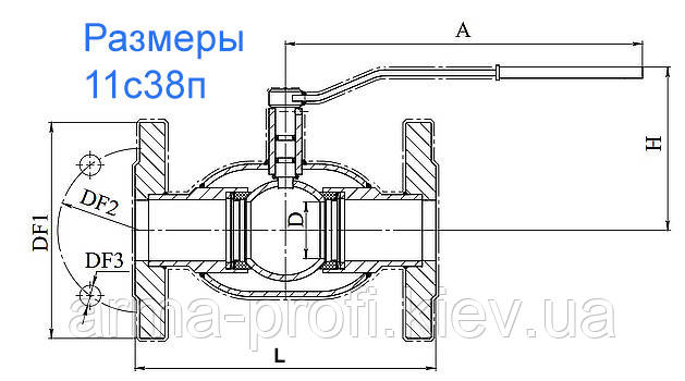 Розміри крана фланцевого Breeze 11с38п (креслення) Розміри 11с38п (картинка)