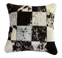 Декоративна подушка з натуральної чорно білої шкіри корови сіль перець