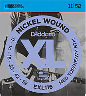 Струны для электрогитары D'Addario EXL116 Medium Top/Heavy Bottom Electric Guitar Strings 11/52