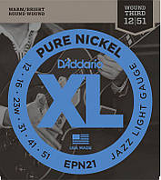 Струны для электрогитары D'Addario EPN21 Pure Nickel Jazz Light Electric Strings 12/51