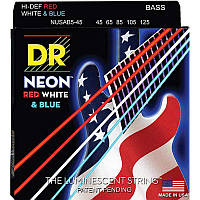 Струны для бас-гитары DR NUSAB5-45 Hi-Def Neon Red White & Blue K3 Coated Medium Bass Guitar 5 Strings 45/125