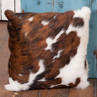Декоративна подушка з натуральної шкіри корови триколор