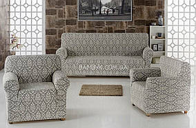 Чохли на диван і два крісла натяжні LUX-серія Karna "Milano" колір світло-сірий