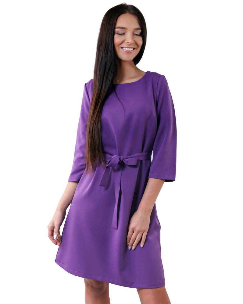 Яркое фиолетовое платье с пояском (в размерах M-XL) - фото 1 - id-p998965968