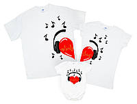 Комплект сімейних футболок family look - Серце в навушниках - футболки фемілі лук
