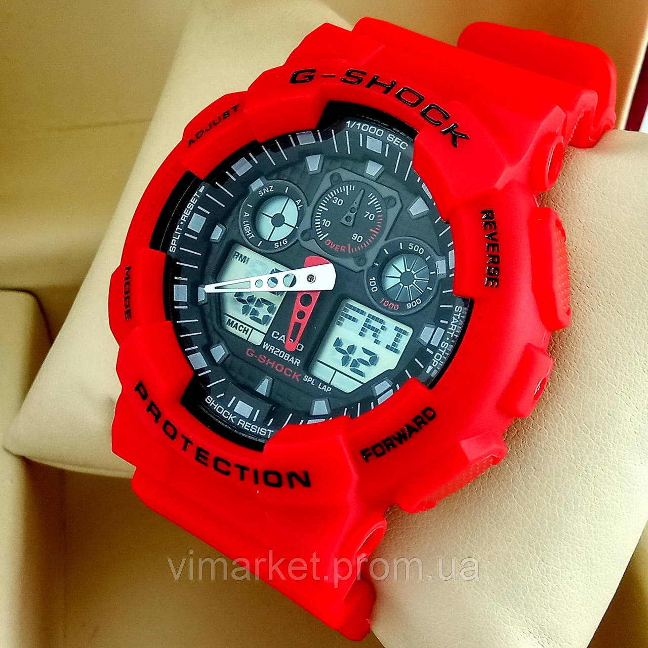 Удароміцні, вологозахищені, спортивні наручний годинник Casio G-Shock GA-100 червоного кольору чорний циферблат