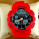Удароміцні, вологозахищені, спортивні наручний годинник Casio G-Shock GA-100 червоного кольору чорний циферблат, фото 2