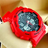 Удароміцні, вологозахищені, спортивні наручний годинник Casio G-Shock GA-100 червоного кольору чорний циферблат, фото 3