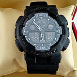 Удароміцні, вологозахищені спортивні наручний годинник Casio G-Shock GA-100 чорного кольору з чорним циферблатом, фото 2