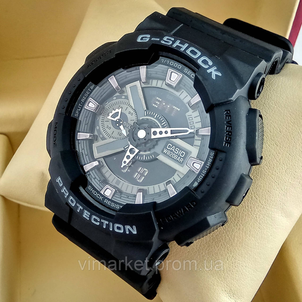 Удароміцні, вологозахищені, спортивні наручний годинник Casio G-Shock GA-110A чорного кольору чорний циферблат