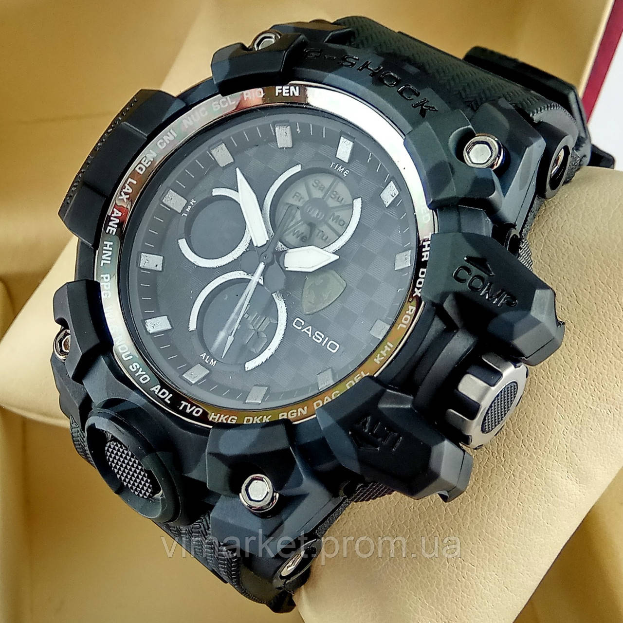 Удароміцні, вологозахищені, спортивні наручний годинник Casio G-Shock Triple Sensor Ferrari літній камуфляж