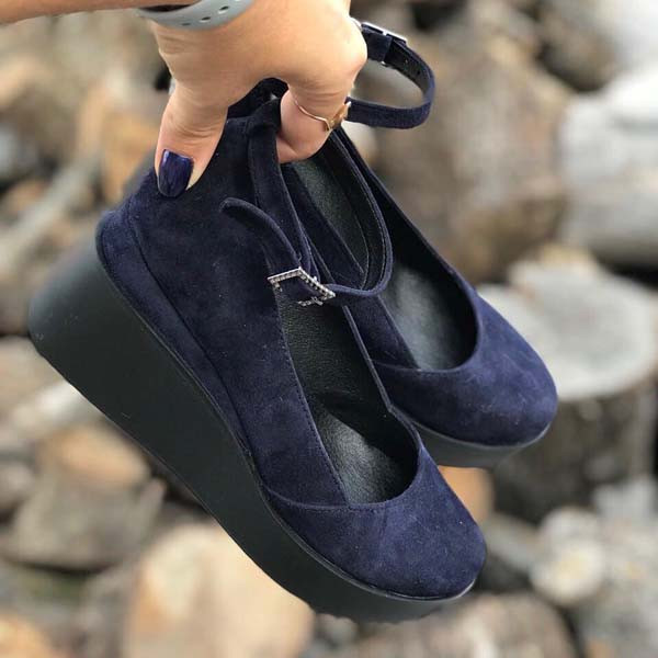 Жіночі туфлі на платформі замша сині ZS0043