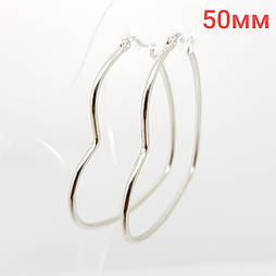 Серьги кольца в форме сердечек, под серебро