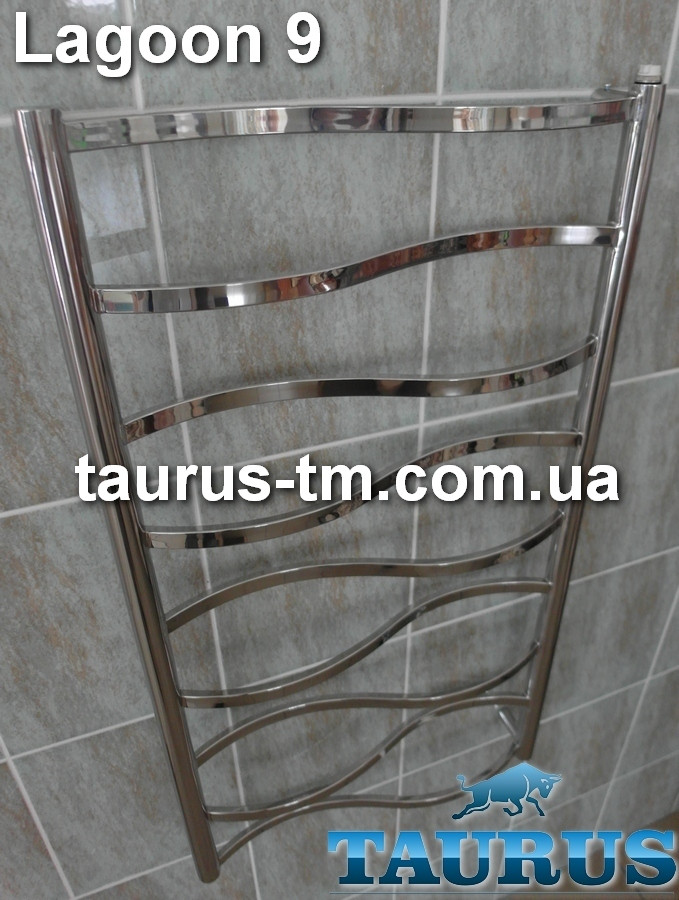Неширокий полотенцесушитель Lagoon 9 /950х450 мм. для ванной комнаты. Выгнутые волной перемычки из трубы 20х10 - фото 5 - id-p19370874