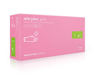 Світло - рожеві рукавички нітрилові Nitrylex® PF Pink S, фото 2