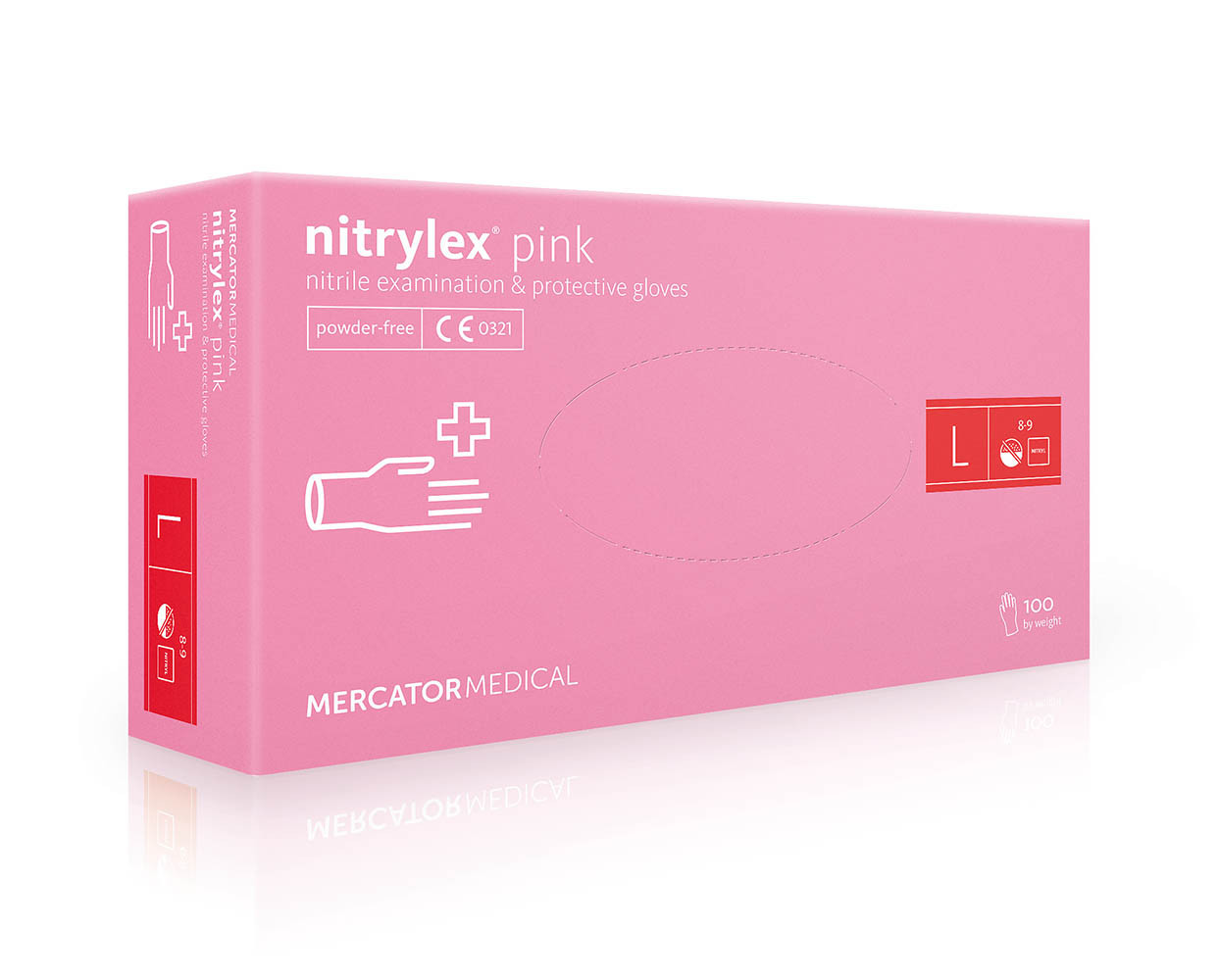 Світло - рожеві рукавички нітрилові Nitrylex® PF Pink L